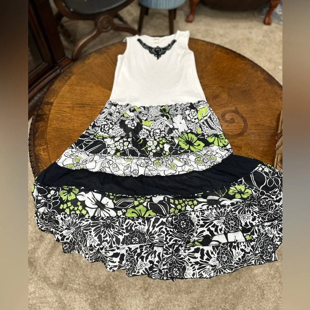 Sangria Dress 14 White Green Floral Maxi Boho Cottagecore - Picture 12 of 12